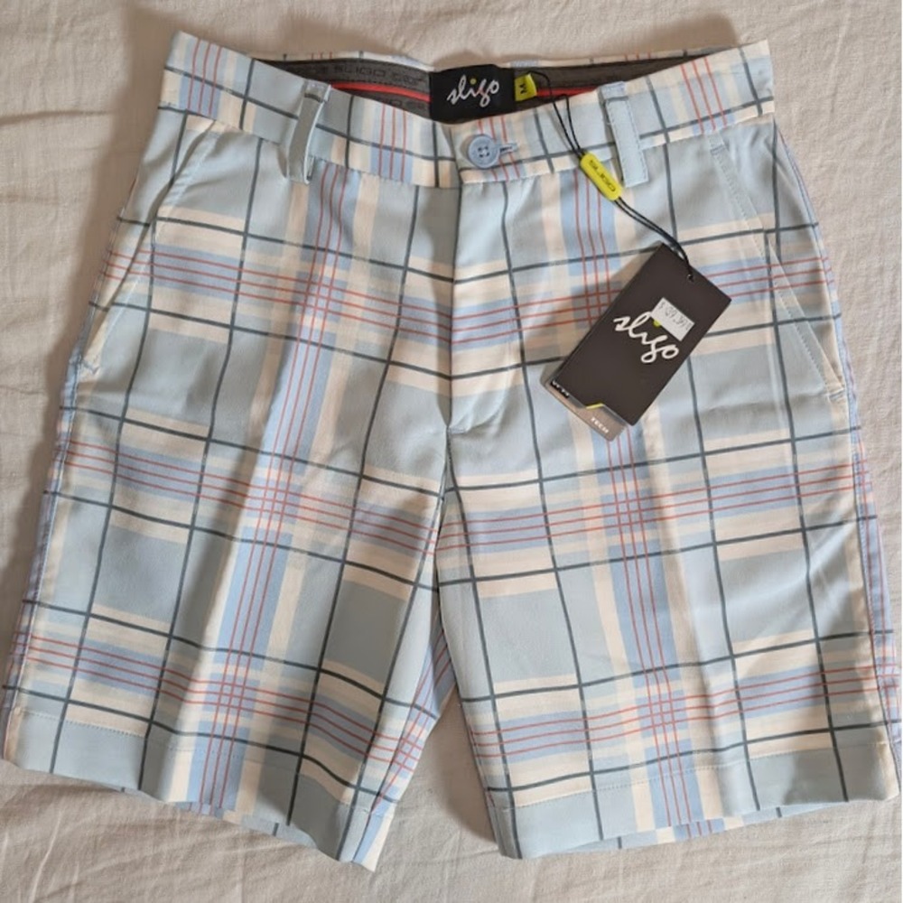 Sligo Boys Golf Shorts‎ Size M Blue Plaid Performance UV Protection